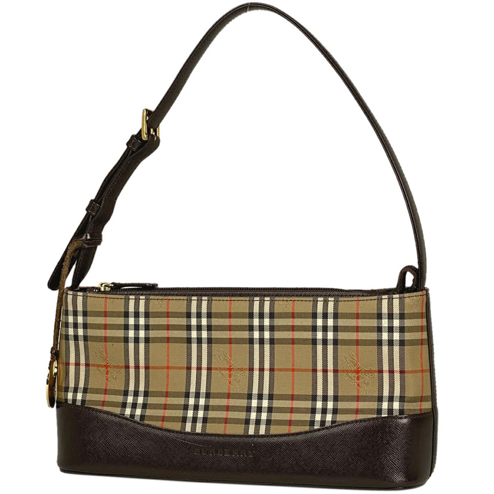 Burberry Check Shoulder Bag Hobo Logo Canvas Brown